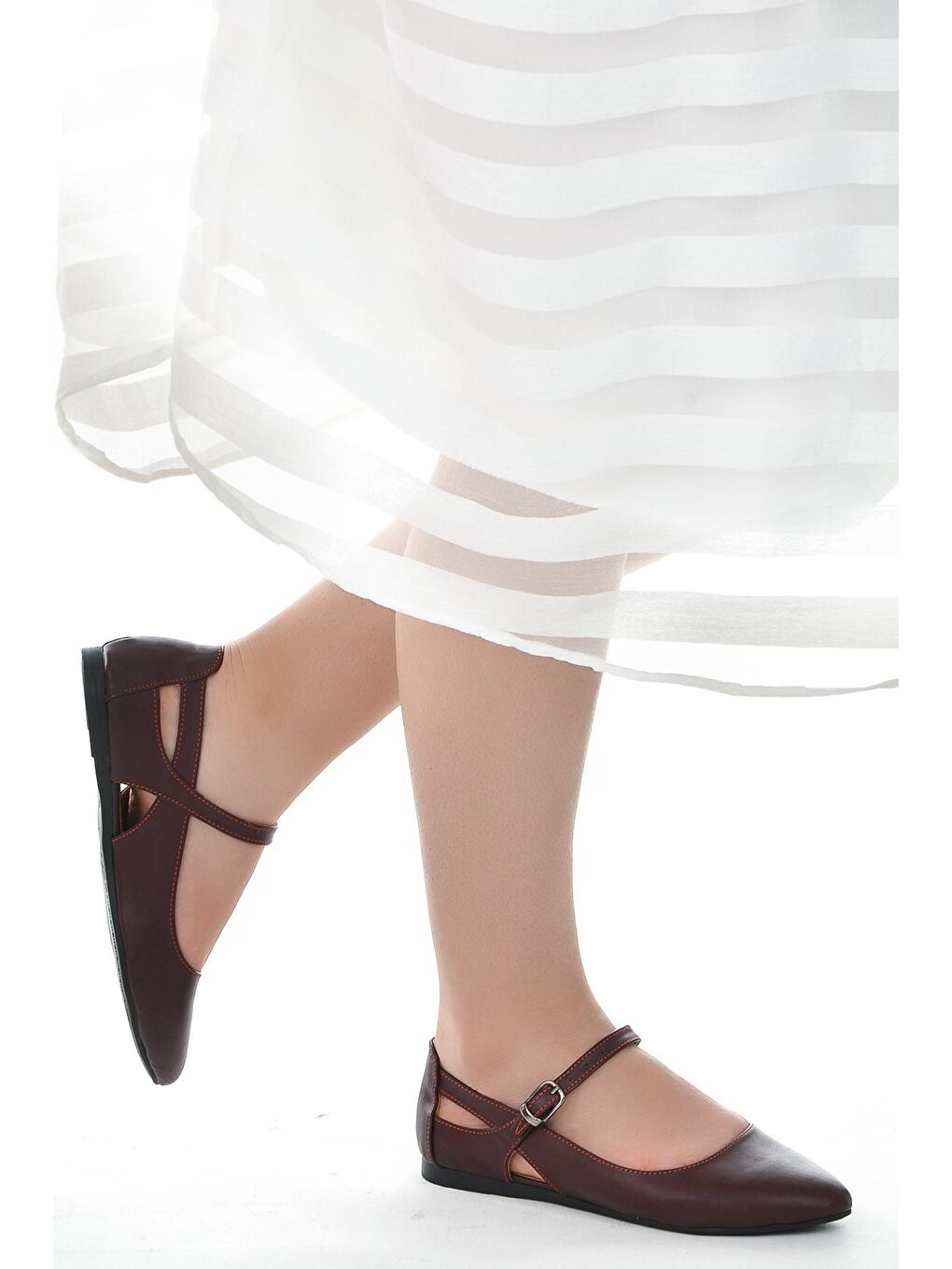 Bordo Cilt Sandalet Kadın Babet Ayakkabı 1920-201-1