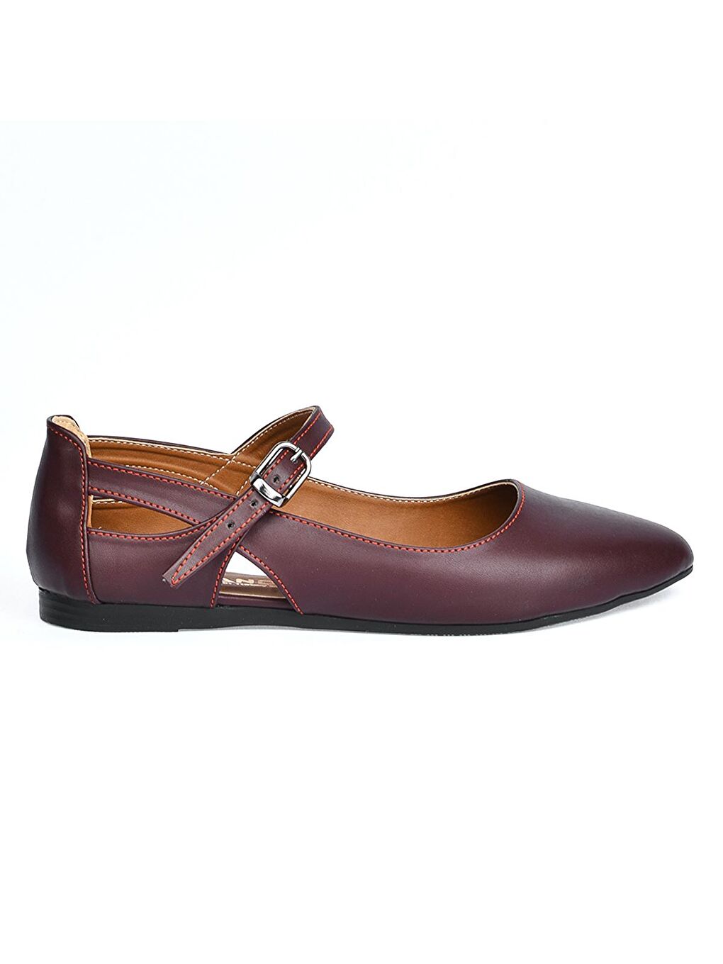 Bordo Cilt Sandalet Kadın Babet Ayakkabı 1920-201-2