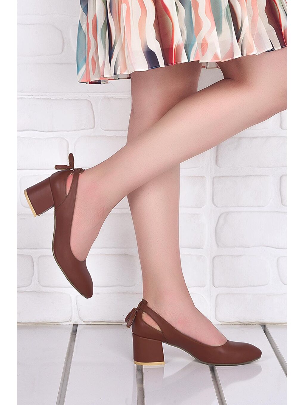 Kahverengi Cilt 5 Cm Topuklu Kadın Ayakkabı 544-1150-1