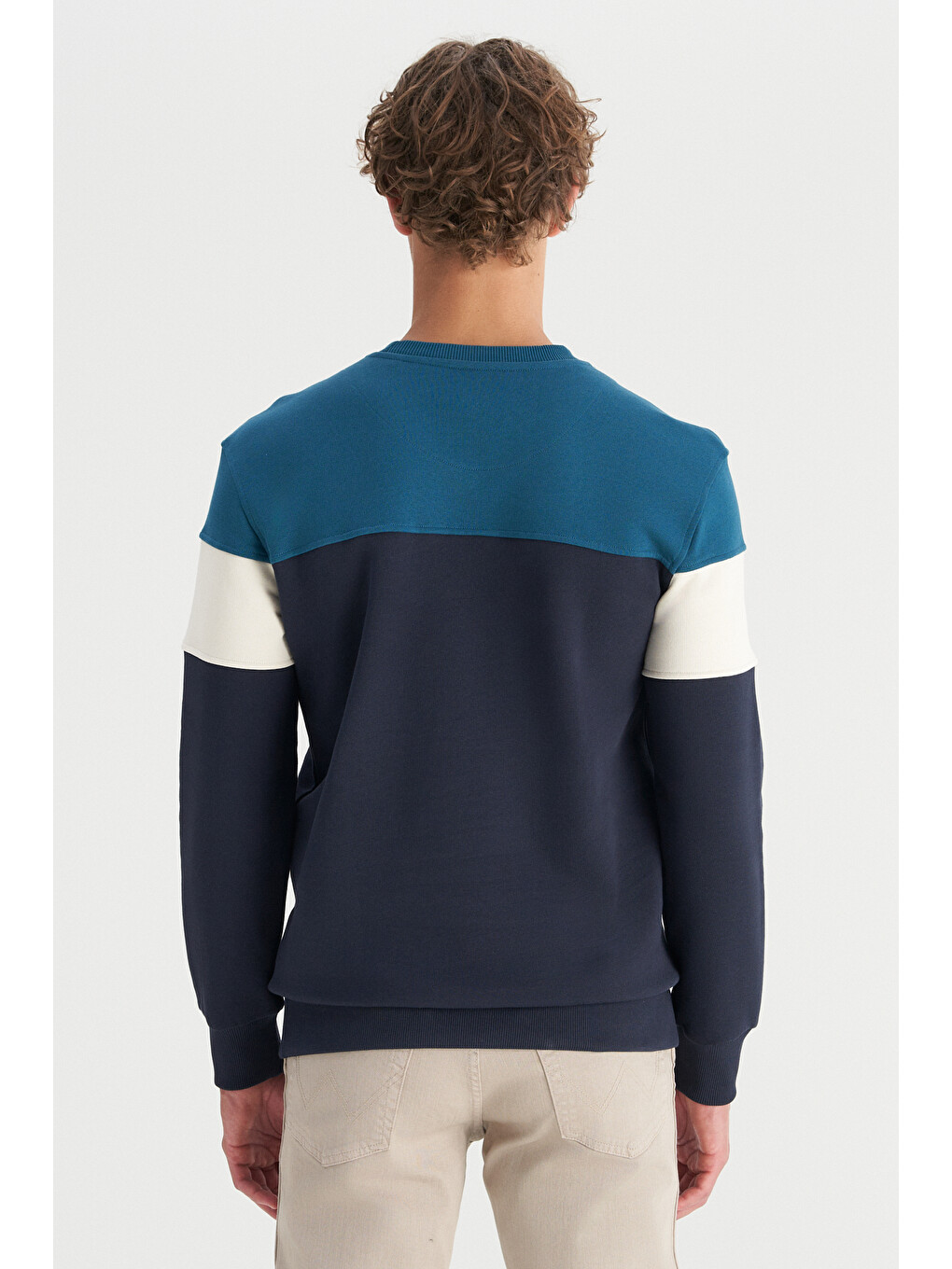 Regular Fit Bisiklet Yaka İçi Polarlı Petrol Rengi Sweatshirt-4