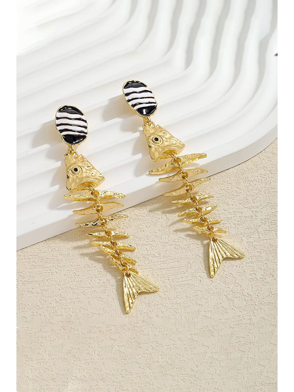 Sarı Metal Fisbone Balık Küpe-6