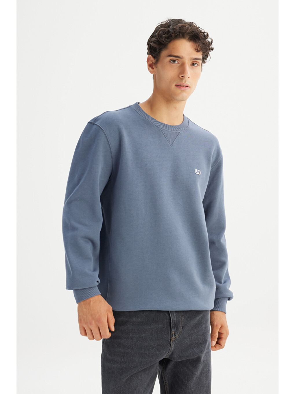 Regular Fit %100 Pamuk Bisiklet Yaka İçi Polarlı İndigo Sweatshirt