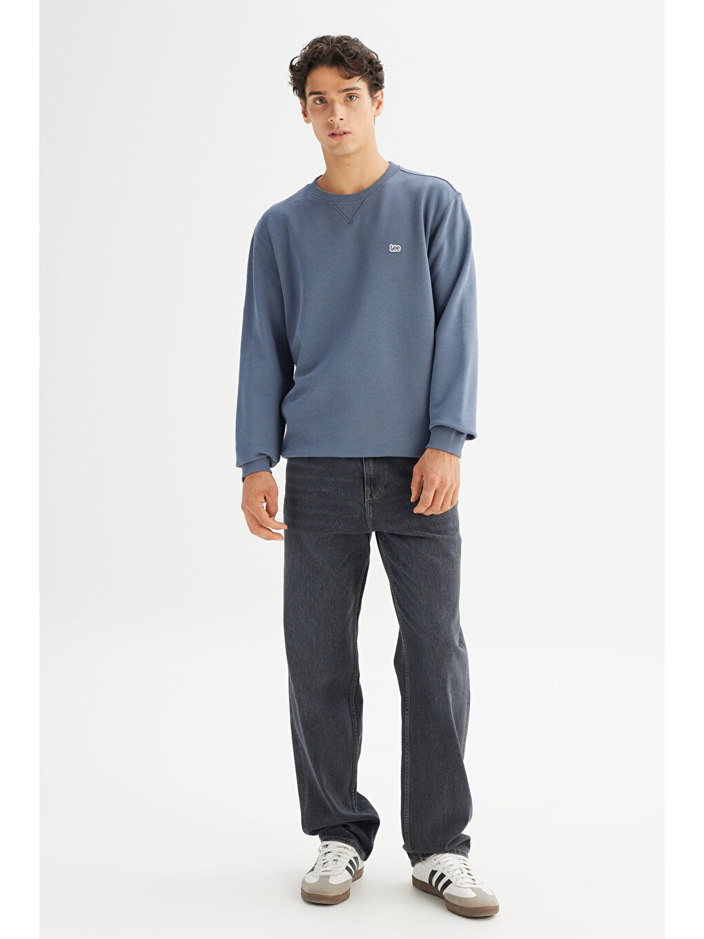 Regular Fit %100 Pamuk Bisiklet Yaka İçi Polarlı İndigo Sweatshirt-1