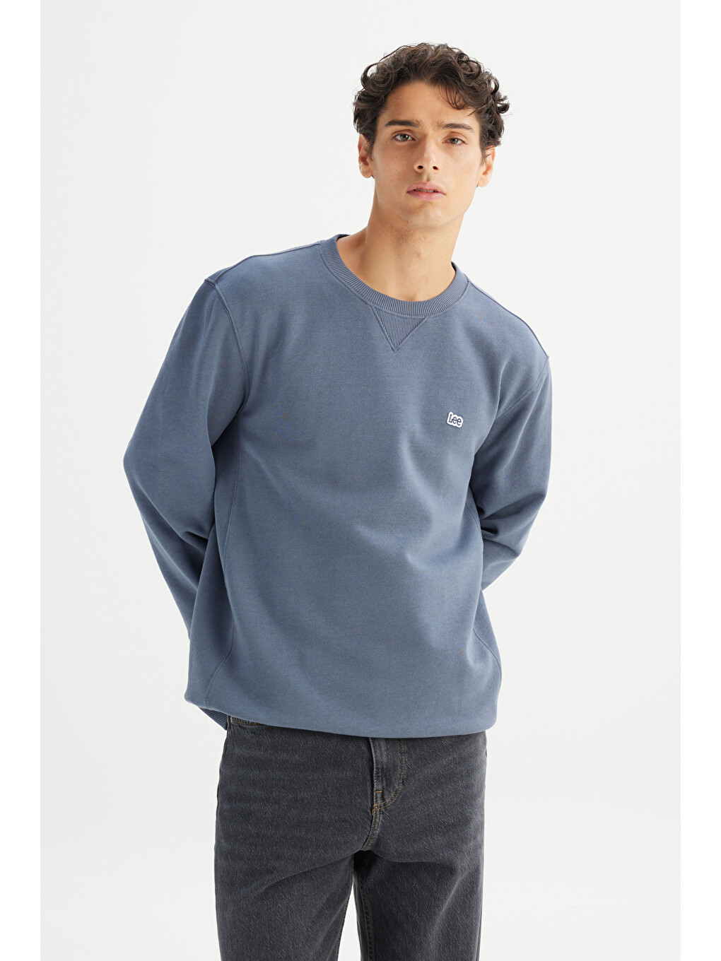 Regular Fit %100 Pamuk Bisiklet Yaka İçi Polarlı İndigo Sweatshirt-2