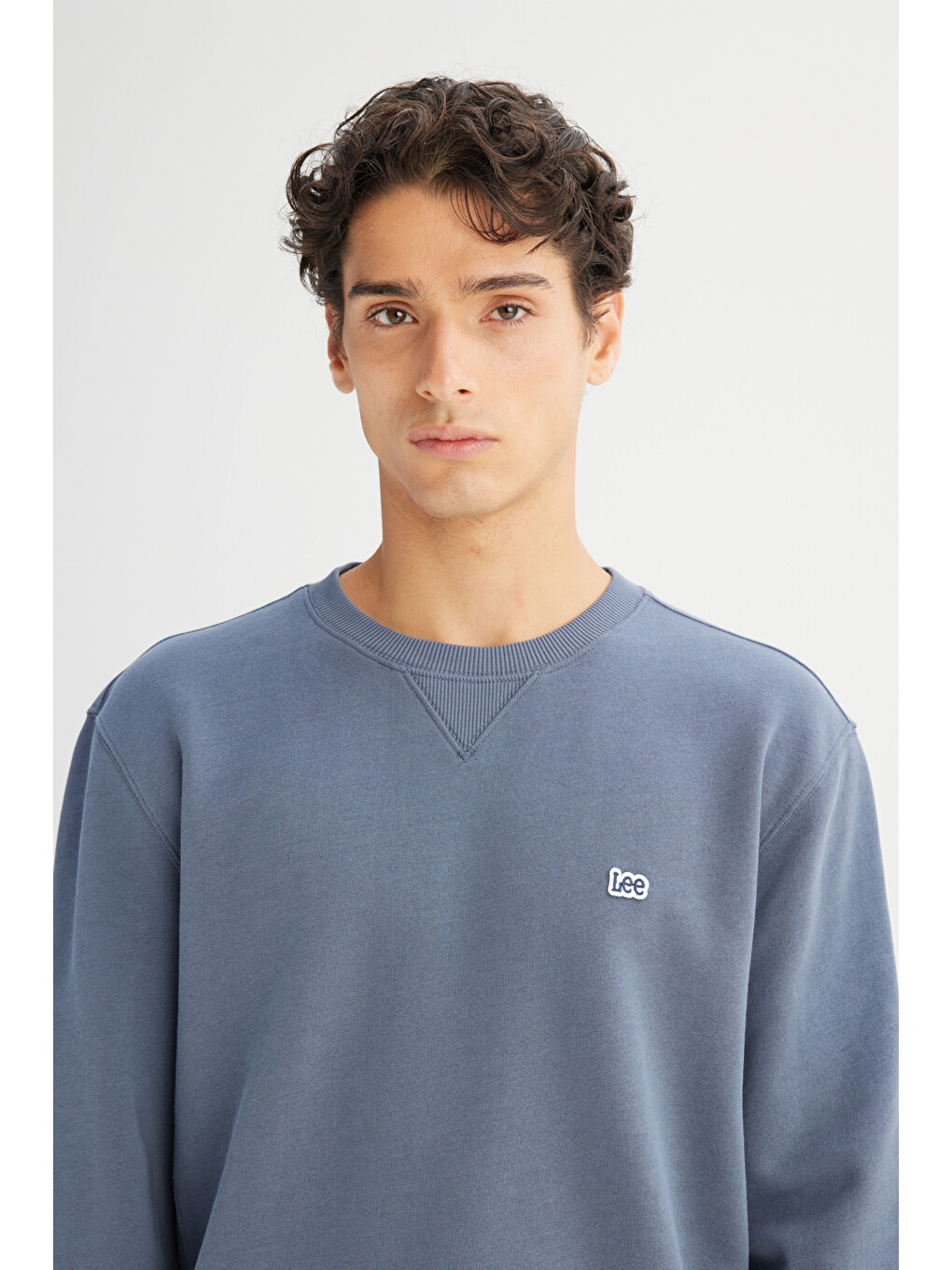 Regular Fit %100 Pamuk Bisiklet Yaka İçi Polarlı İndigo Sweatshirt-3