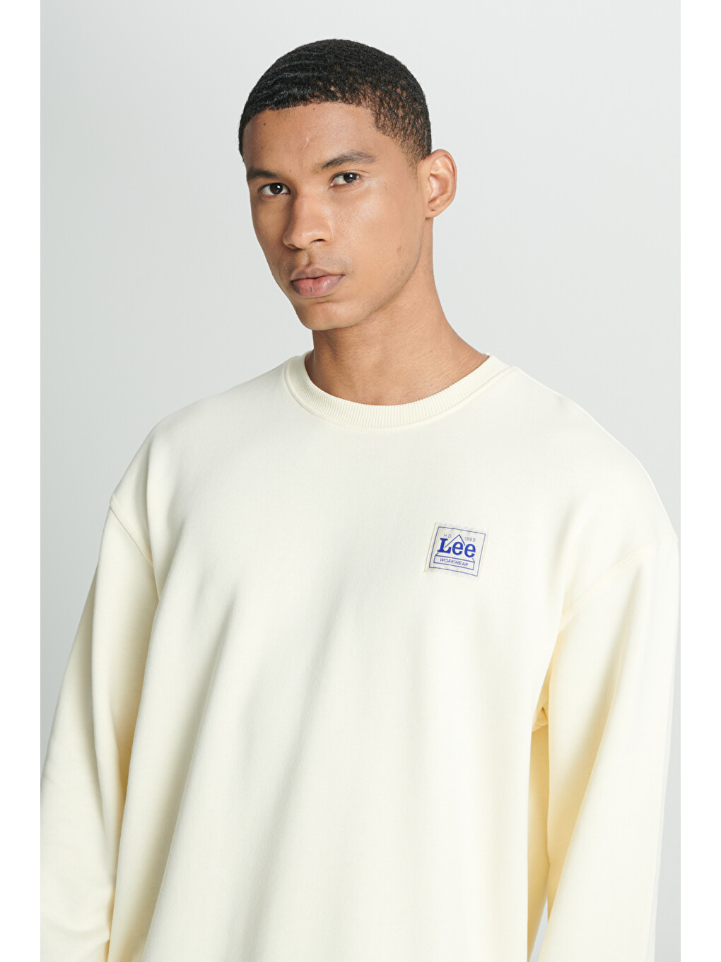 Relaxed Fit Rahat Kesim %100 Pamuk Bisiklet Yaka Şardonlu Ekru Sweatshirt-3