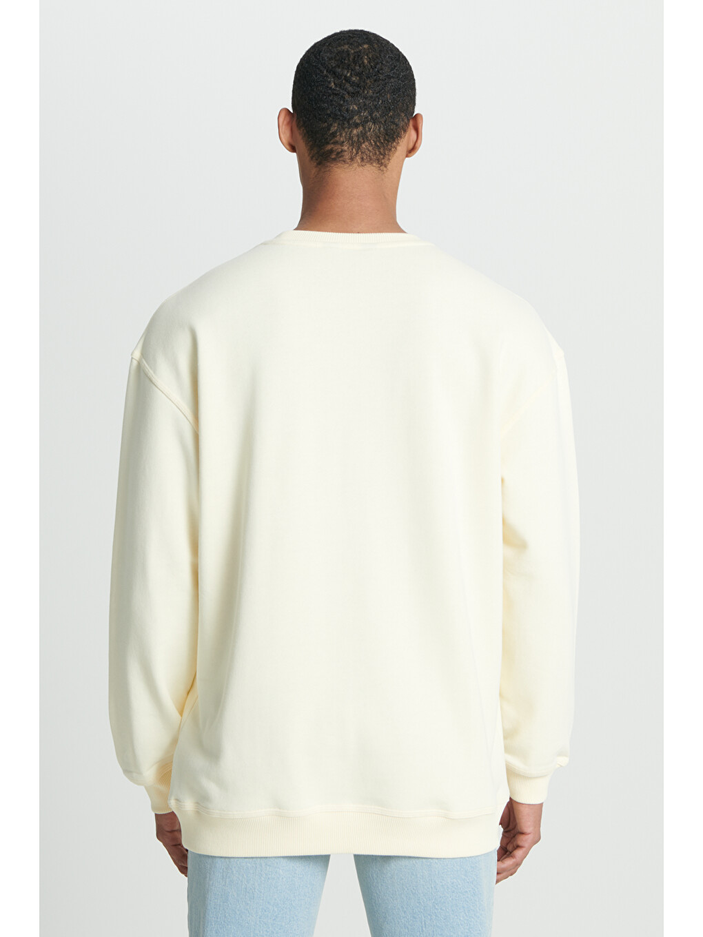 Relaxed Fit Rahat Kesim %100 Pamuk Bisiklet Yaka Şardonlu Ekru Sweatshirt-4
