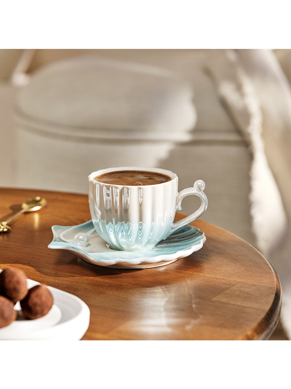 İstiridye 2 Kişilik Porselen Kahve Fincanı Takımı Mavi 90 ml-4