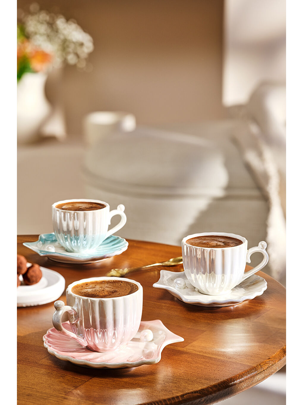 İstiridye 2 Kişilik Porselen Kahve Fincanı Takımı Mavi 90 ml-6