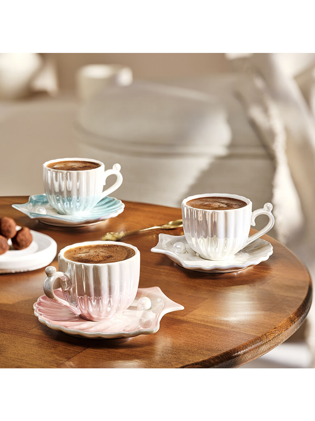 İstiridye 2 Kişilik Porselen Kahve Fincanı Takımı Mavi 90 ml-7