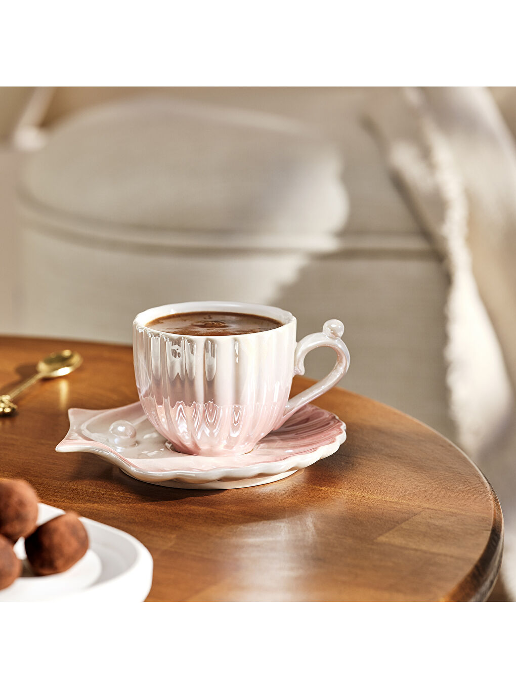 İstiridye 2 Kişilik Porselen Kahve Fincanı Takımı Pembe 90 ml-4