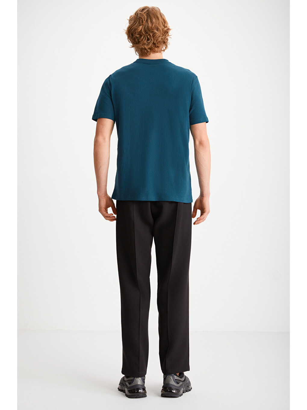 Erkek Slim Fit Dar Kesim %100 Organik Pamuklu Yana Kayan Dikişli Basic Örme Petrol-mavi T-sh-4