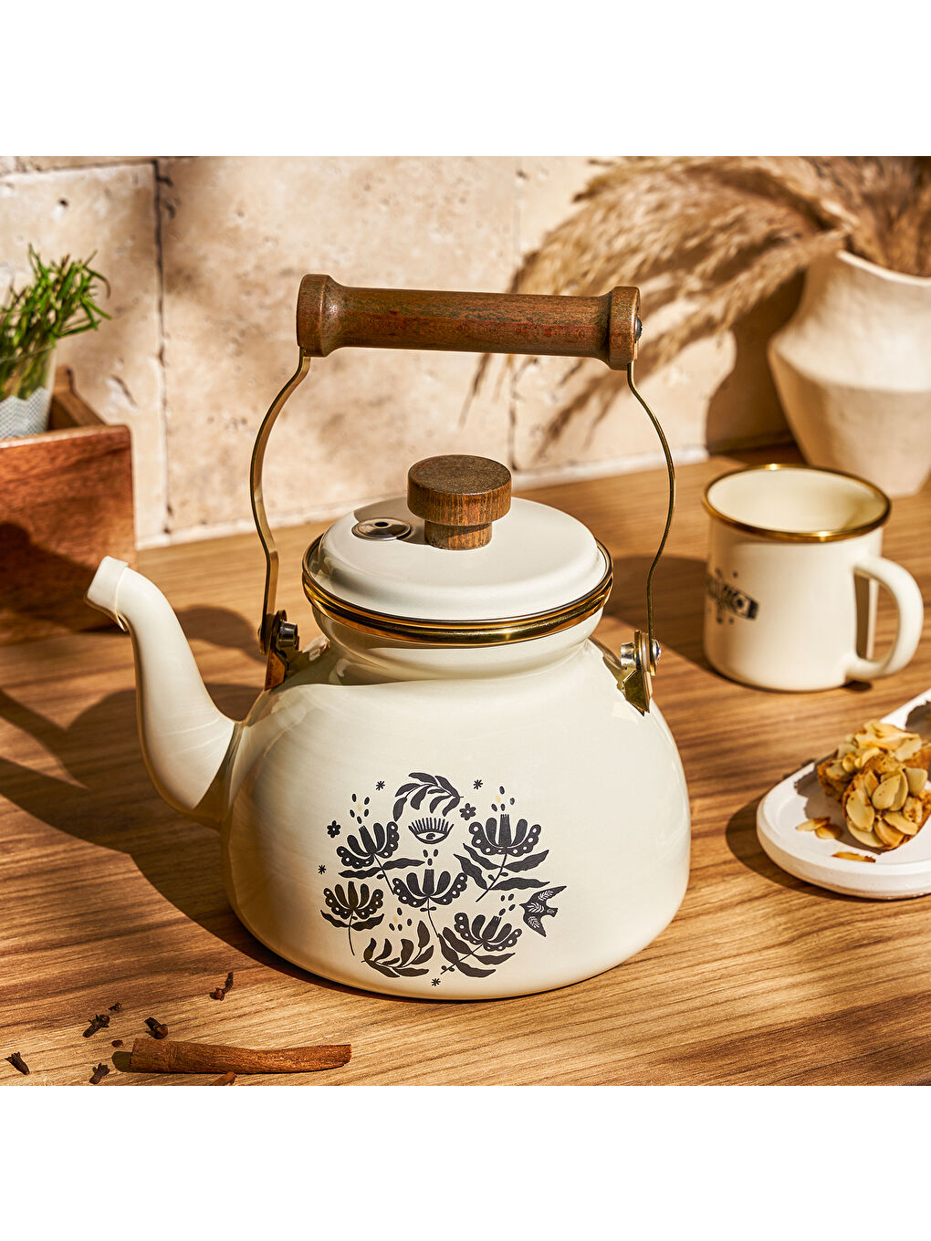 Ekru Artisan Emaye Demlik-6