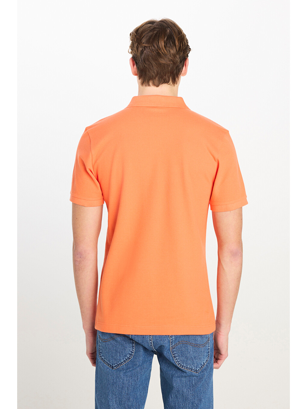 %100 Pamuk Regular Fit Normal Kesim Turuncu Polo Yaka Tişört-4