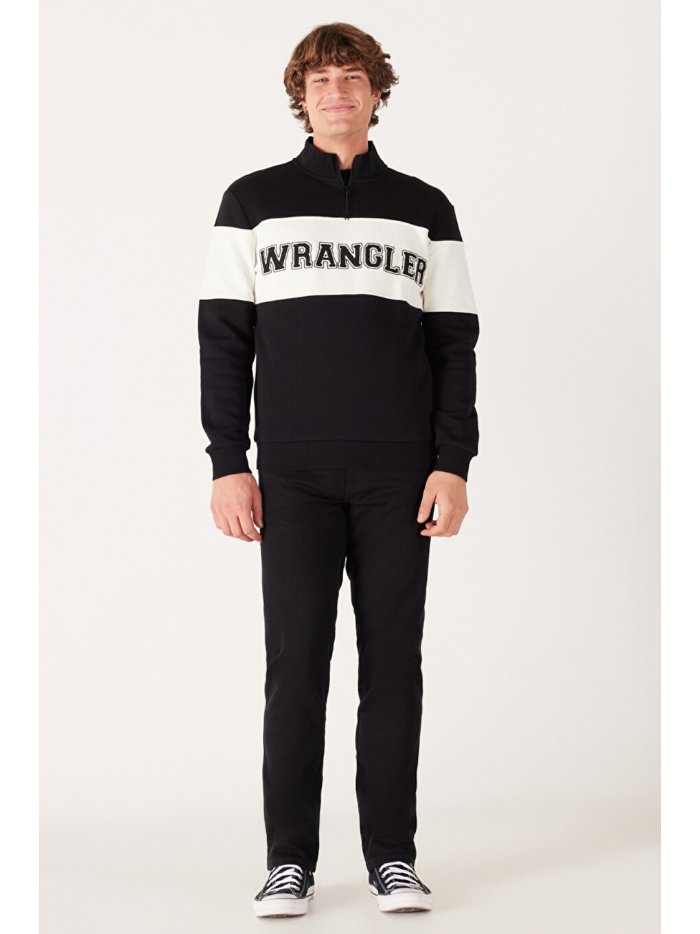 Regular Fit Normal Kesim %100 Pamuk İçi Polarlı Dik Yaka Siyah Sweatshirt-4