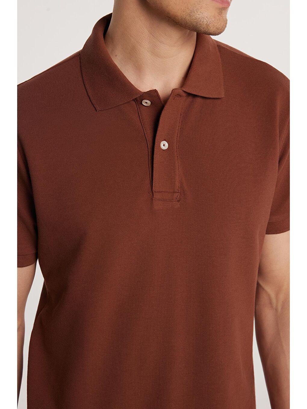 Erkek Slim Fit Dar Kesim %100 Pamuk Düz Pike Kahverengi Polo Yaka Tişört-2