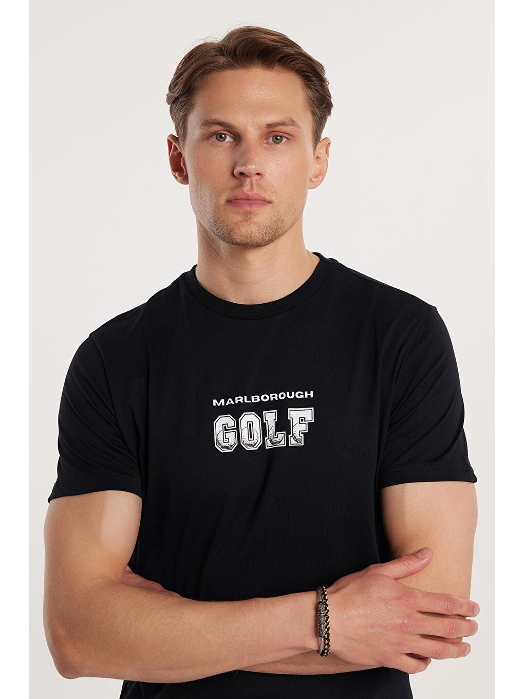 Erkek Slim Fit Dar Kesim %100 Pamuk Yumuşak Dokulu Baskılı Siyah Bisiklet Yaka Tişört