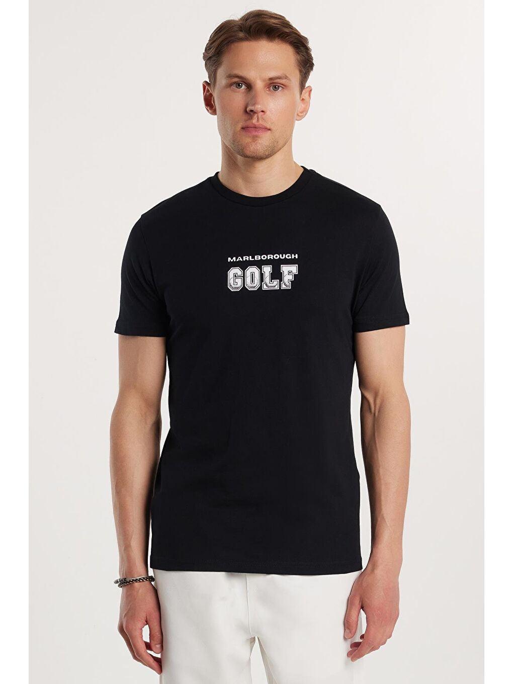 Erkek Slim Fit Dar Kesim %100 Pamuk Yumuşak Dokulu Baskılı Siyah Bisiklet Yaka Tişört-3