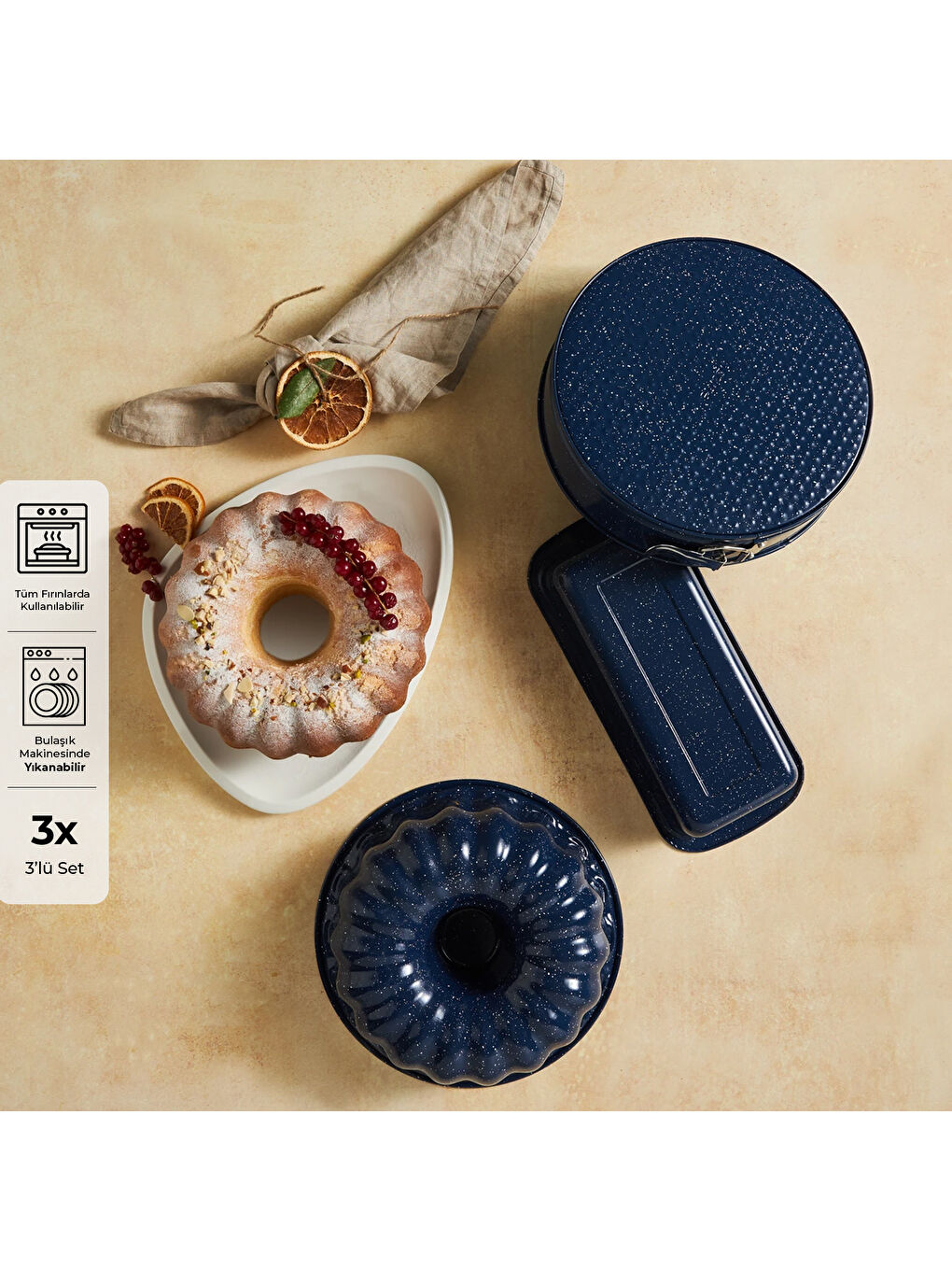 Lacivert Wellbake 3'lü Kek Kalıbı Seti-7