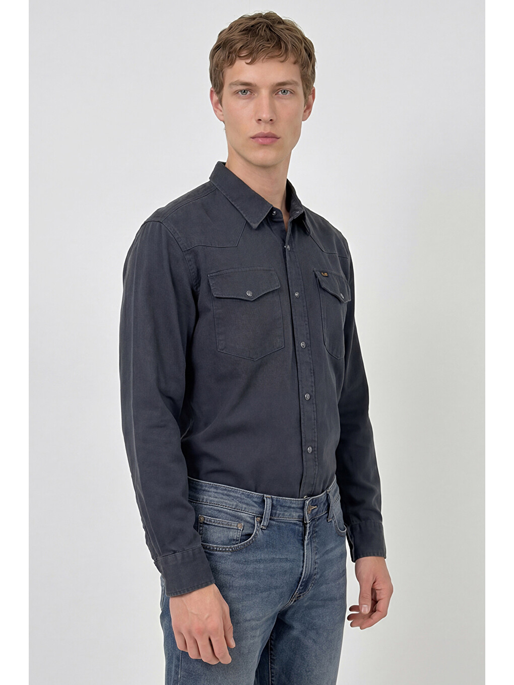 Antrasit %100 Pamuk Western Regular Fit Normal Kesim Cepli Gömlek-2