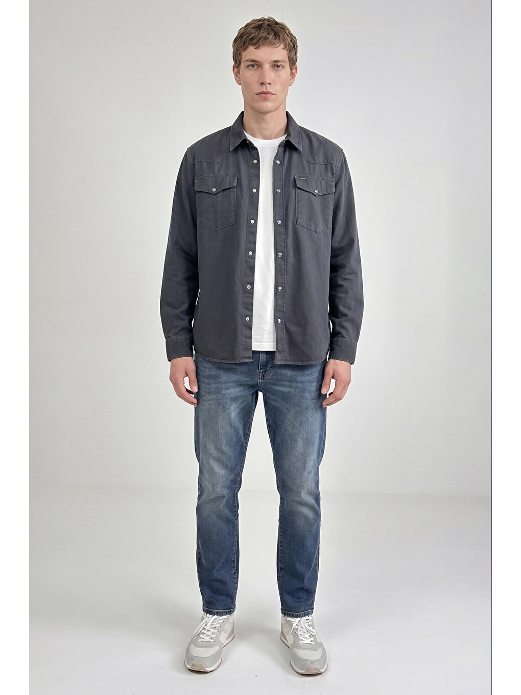 Antrasit %100 Pamuk Western Regular Fit Normal Kesim Cepli Gömlek-3