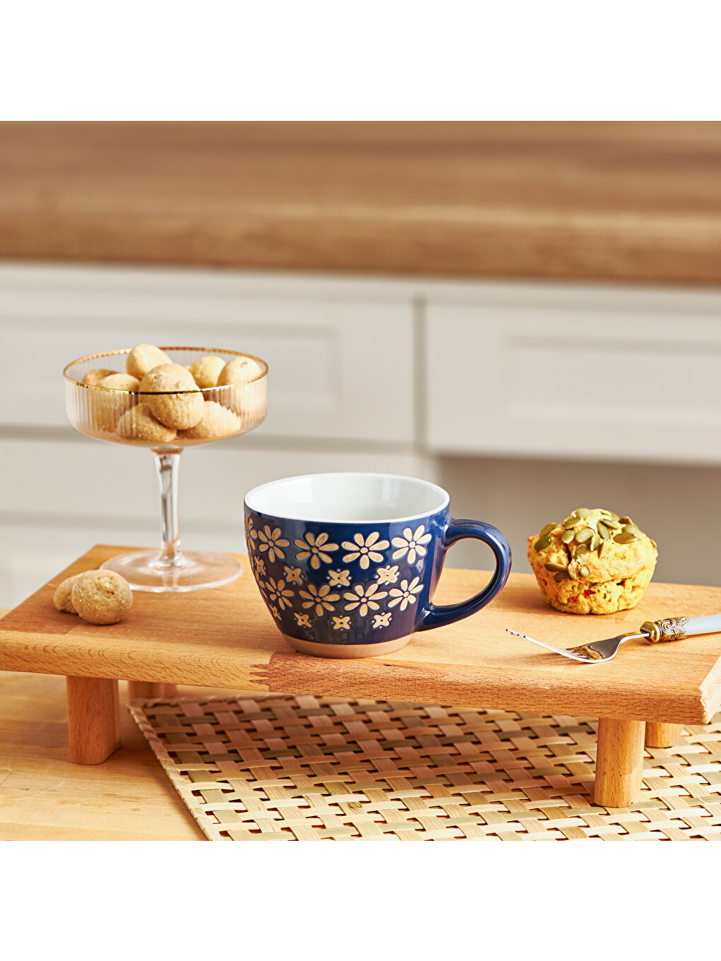 Beyaz Florest Stoneware Kupa 350 ml Lacivert-6