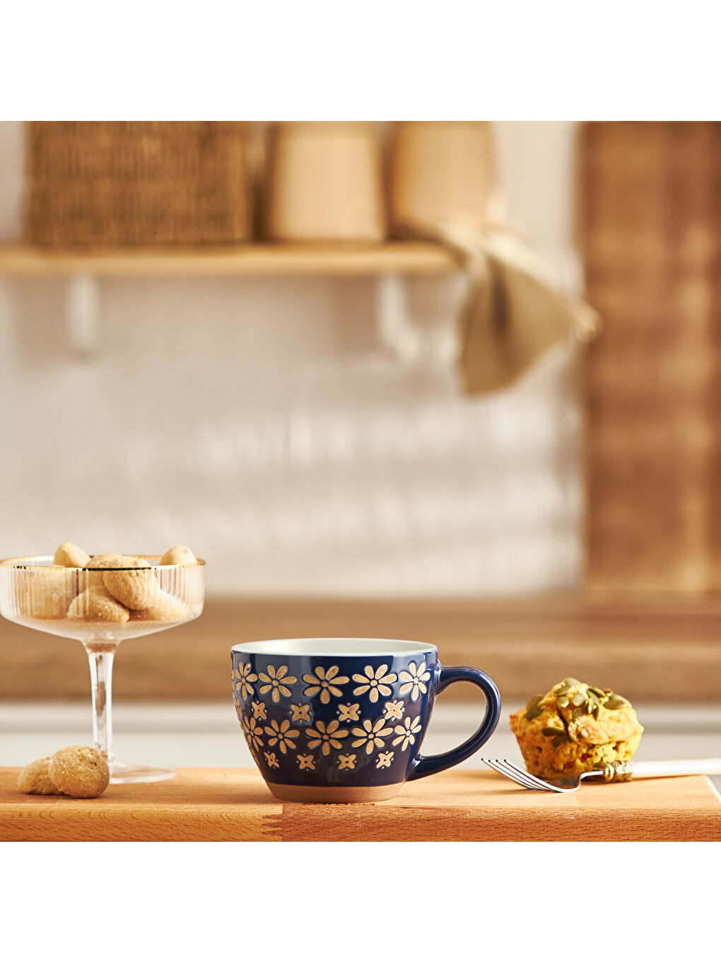 Beyaz Florest Stoneware Kupa 350 ml Lacivert-7