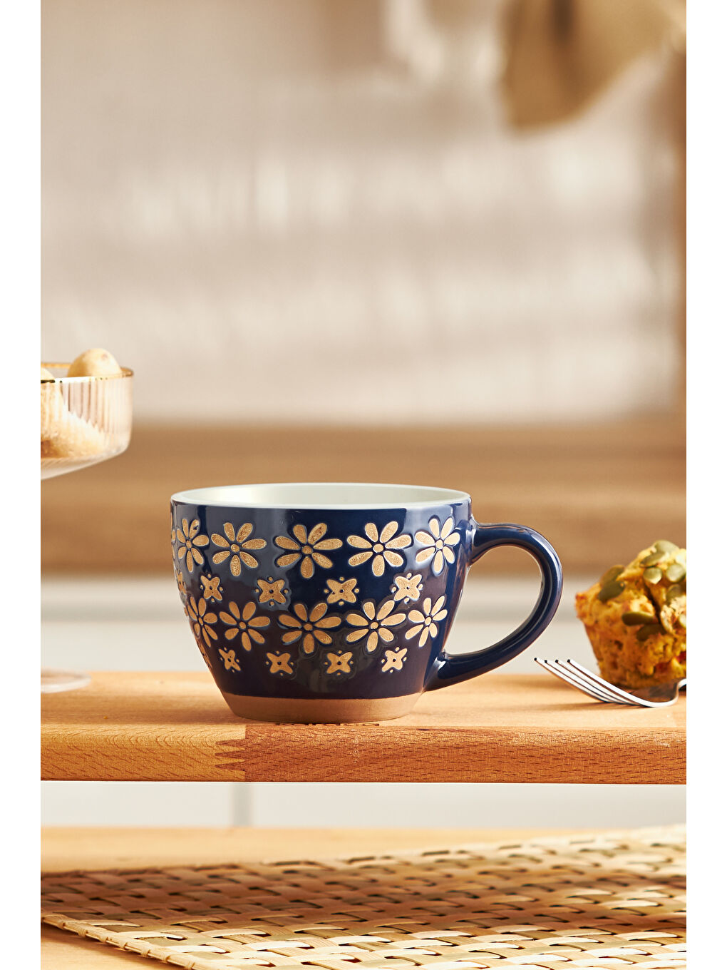 Beyaz Florest Stoneware Kupa 350 ml Lacivert-9