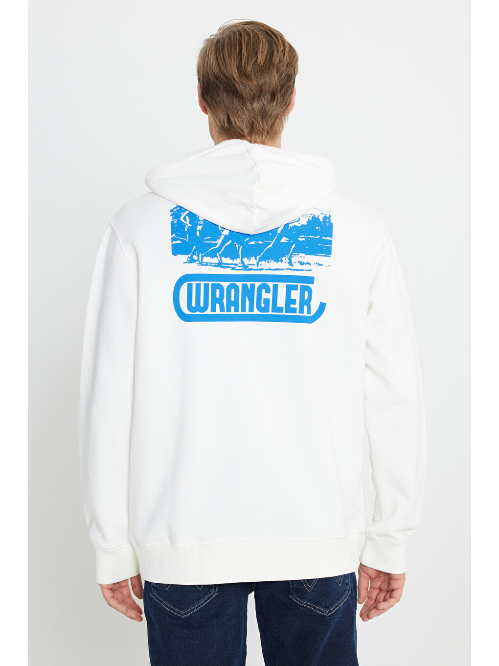 Regular Fit Normal Kesim Kapüşonlu İçi Polarlı Sırt Baskılı Kırık Beyaz Sweatshirt-5