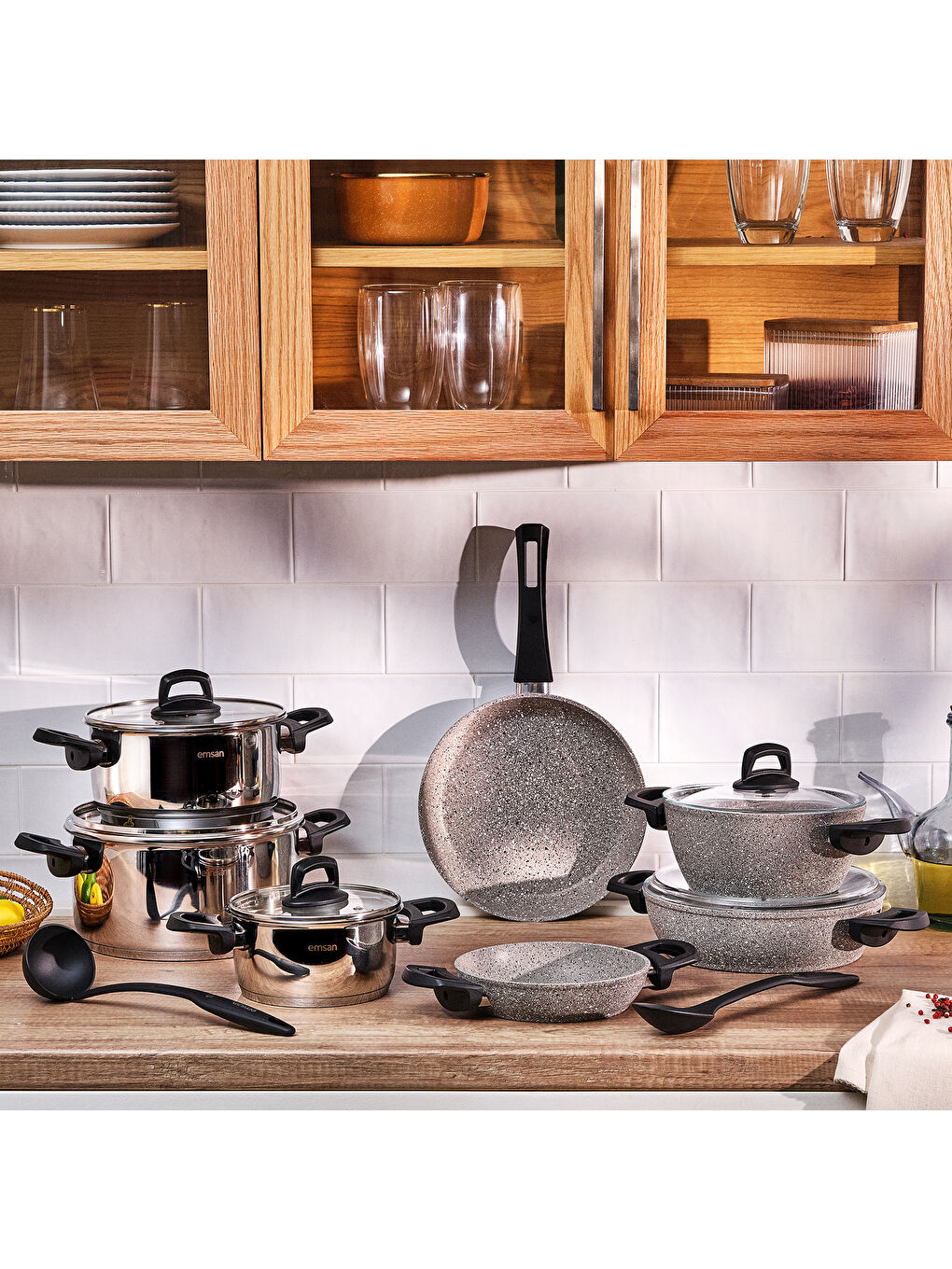 Gri Experto 14 Parça Yanmaz Yapışmaz ve Çelik Tencere Seti-6