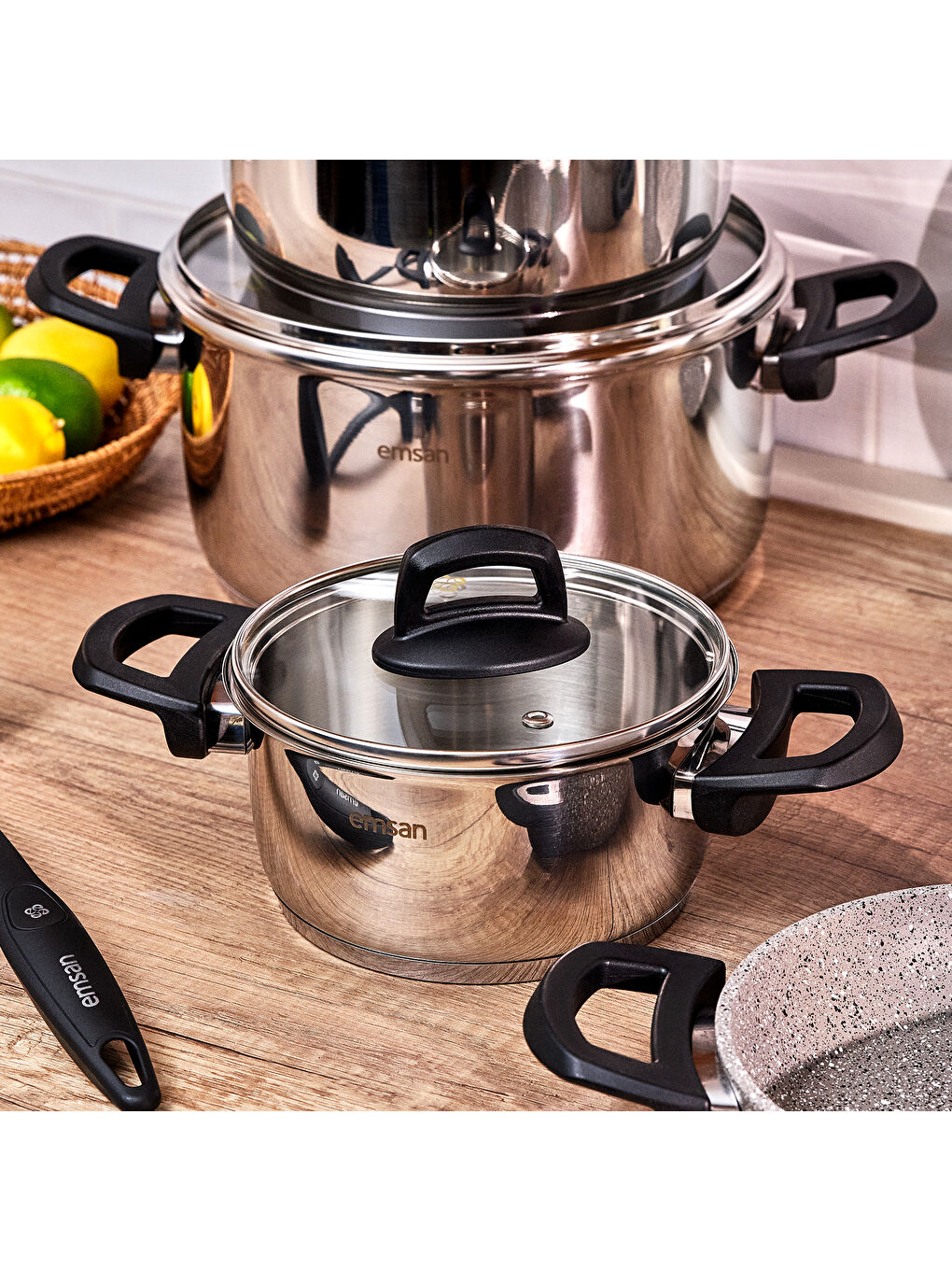 Gri Experto 14 Parça Yanmaz Yapışmaz ve Çelik Tencere Seti-9