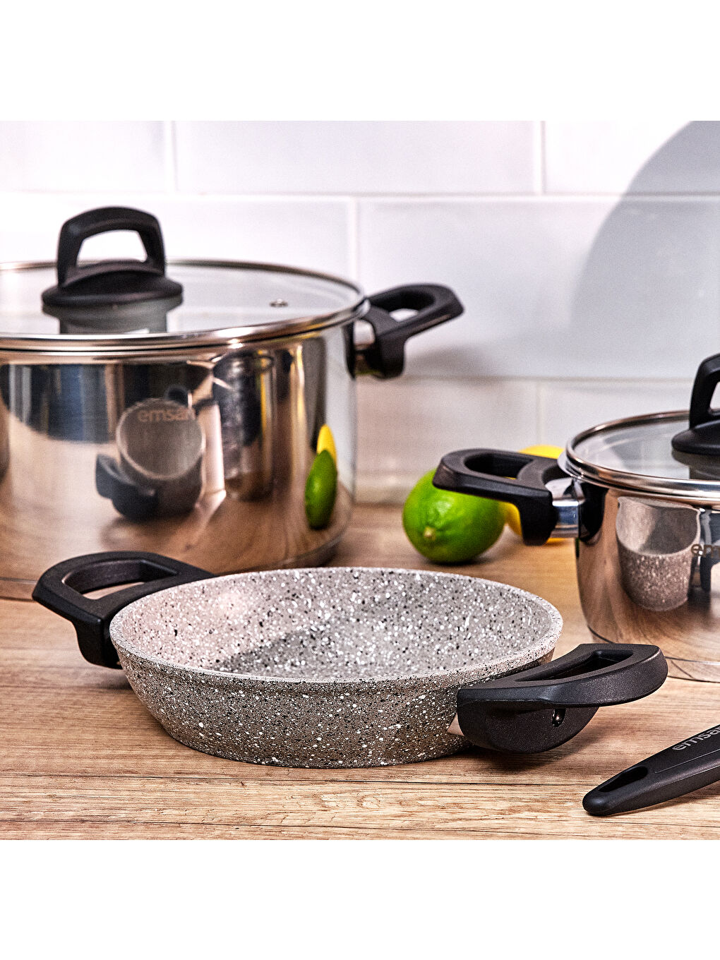 Gri Experto 14 Parça Yanmaz Yapışmaz ve Çelik Tencere Seti-10