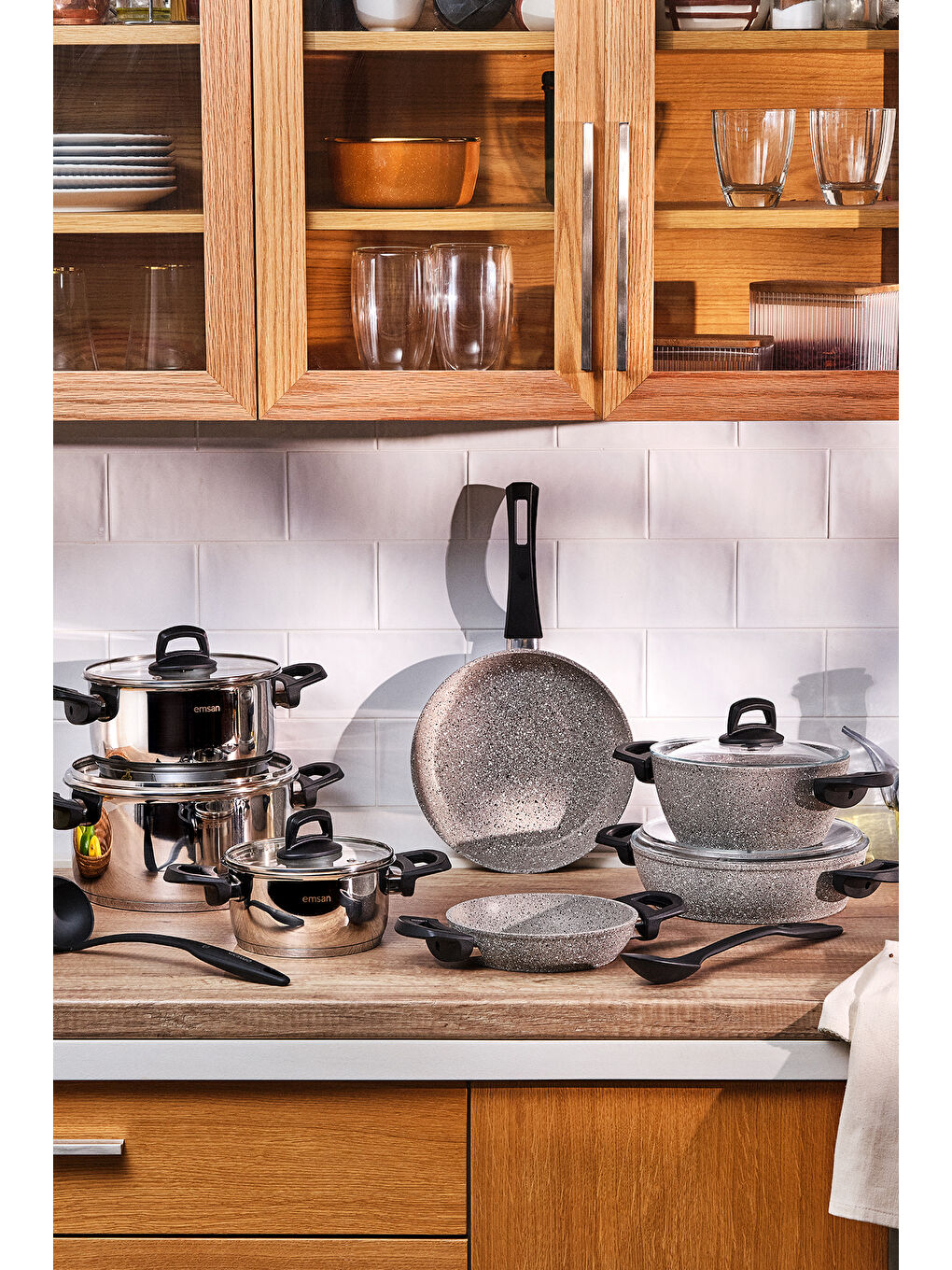 Gri Experto 14 Parça Yanmaz Yapışmaz ve Çelik Tencere Seti-3