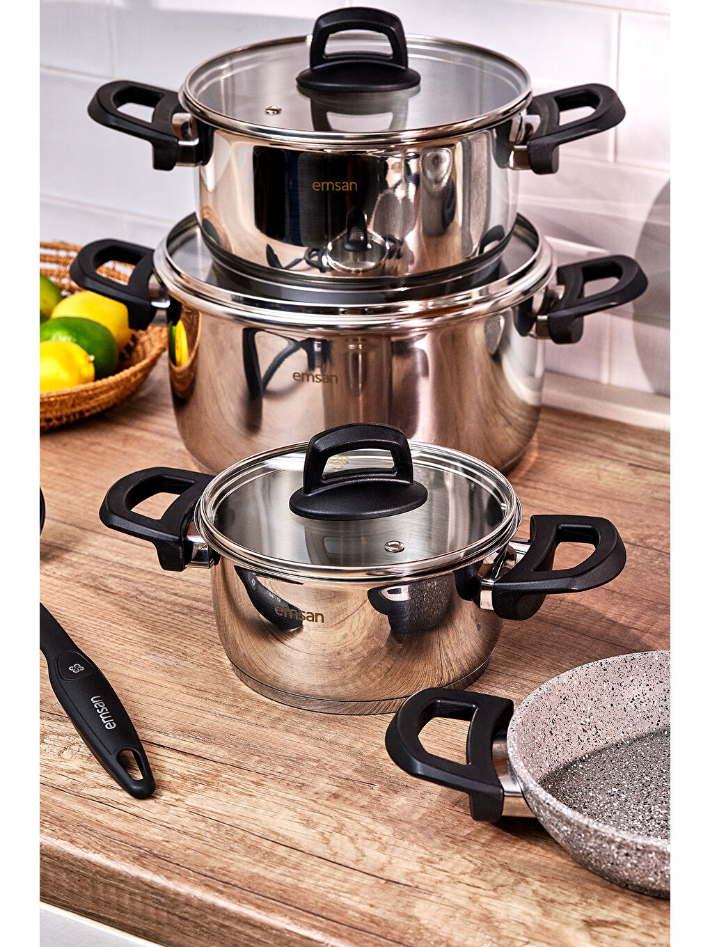 Gri Experto 14 Parça Yanmaz Yapışmaz ve Çelik Tencere Seti-5