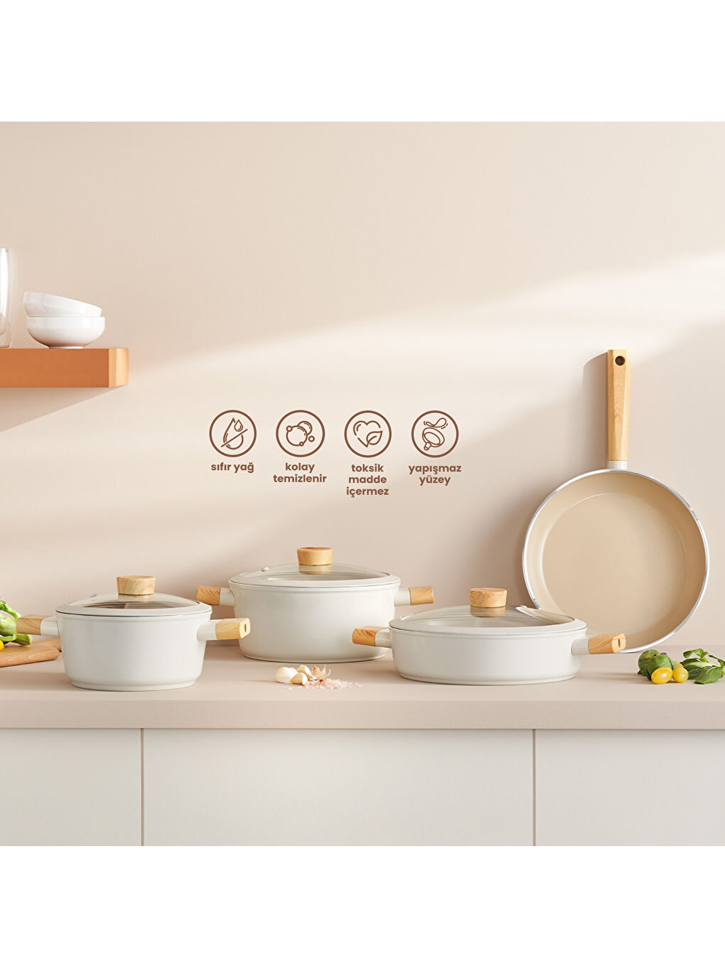 Beyaz Swiss Crystal 7 Parça Tencere Seti-7