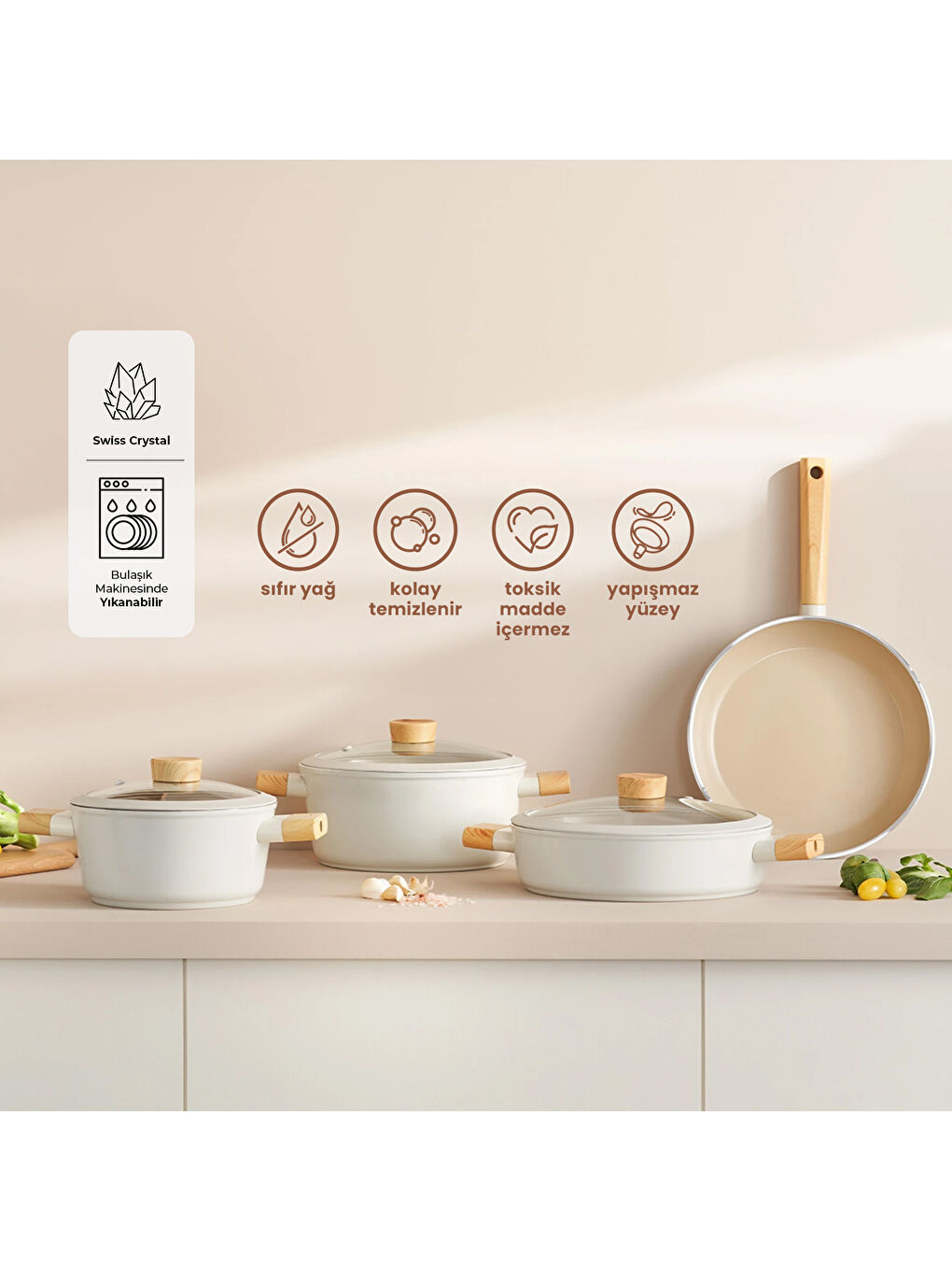 Beyaz Swiss Crystal 7 Parça Tencere Seti-8