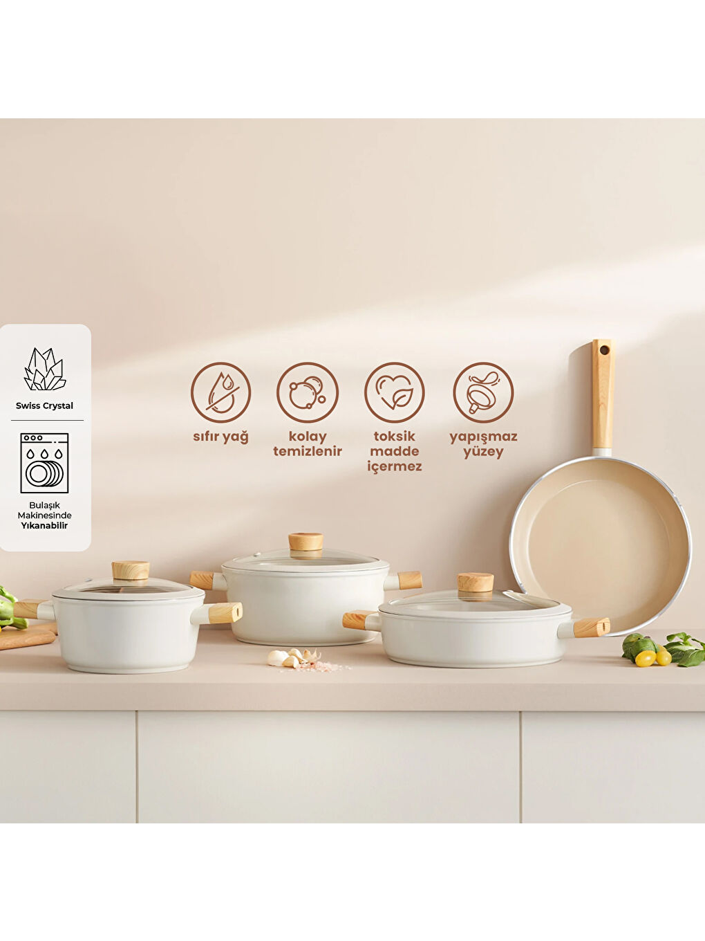 Beyaz Swiss Crystal 7 Parça Tencere Seti-9