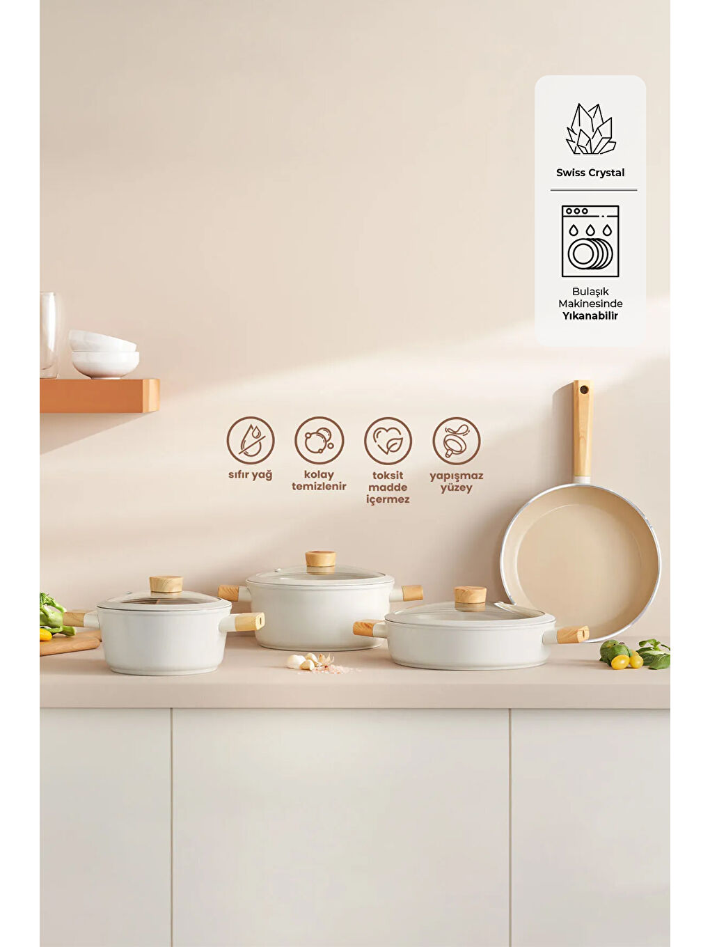 Beyaz Swiss Crystal 7 Parça Tencere Seti-1