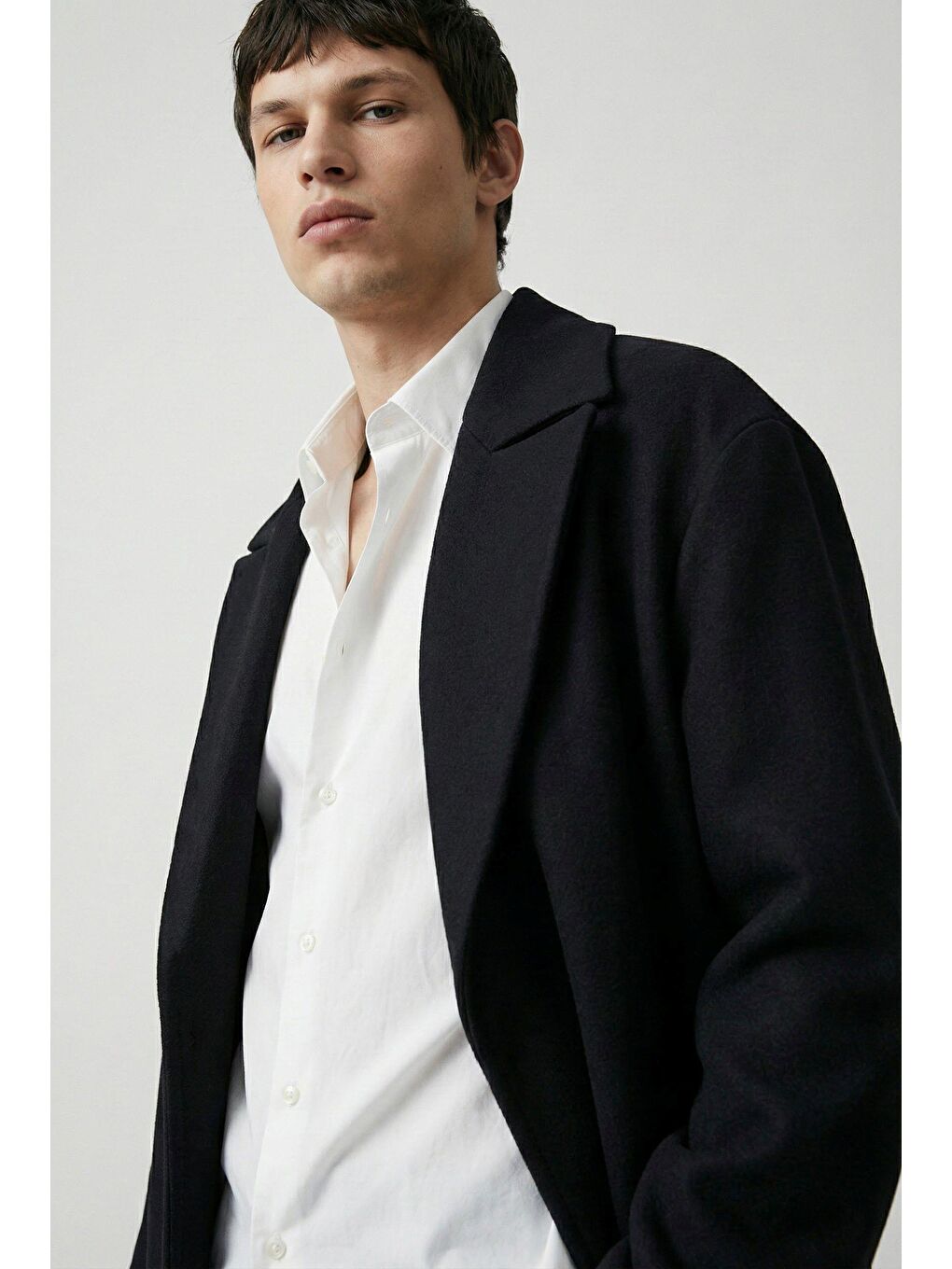 Erkek Oversize İtalyan Kaşe Kaban Siyah-1