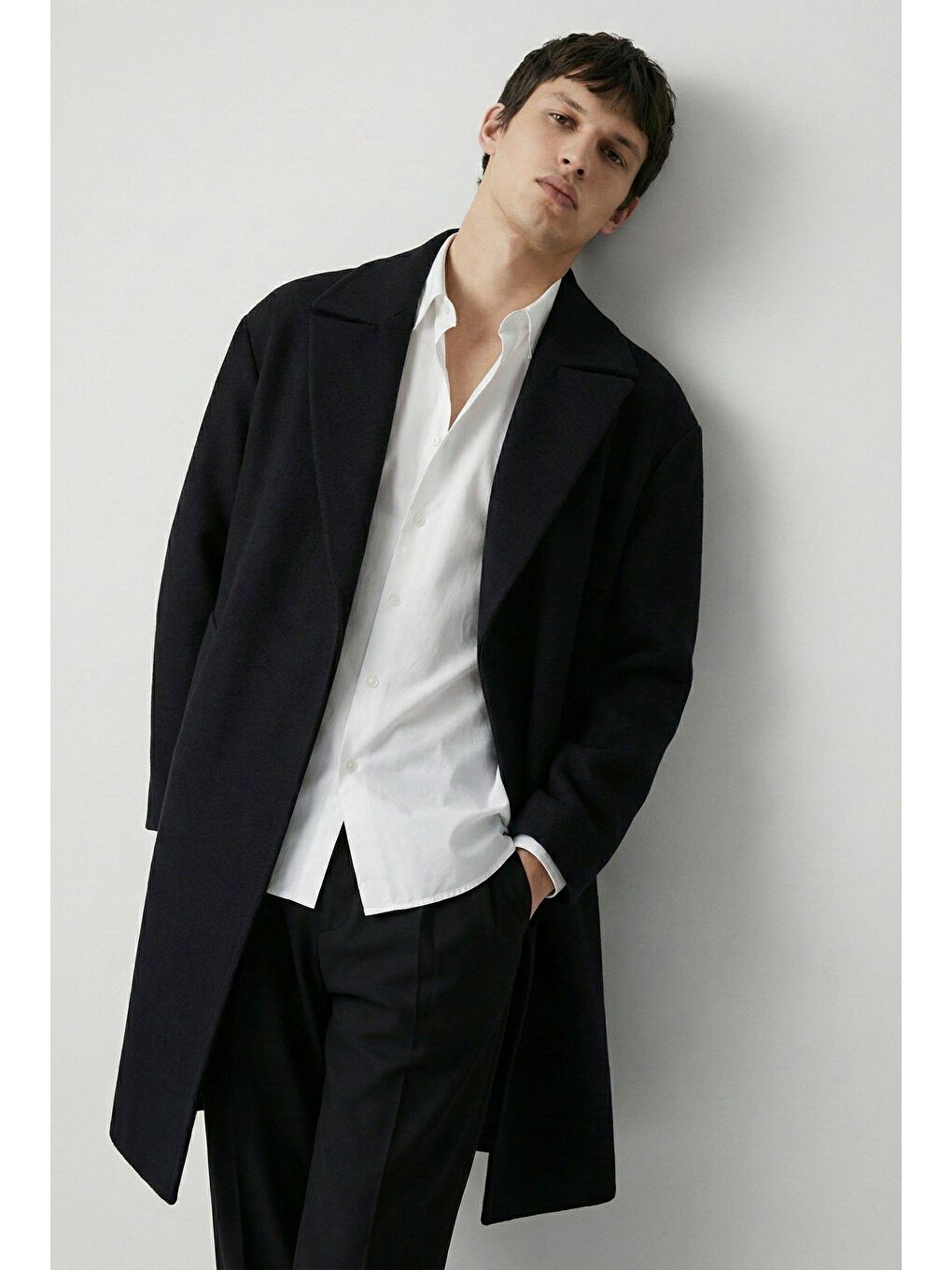 Erkek Oversize İtalyan Kaşe Kaban Siyah-2