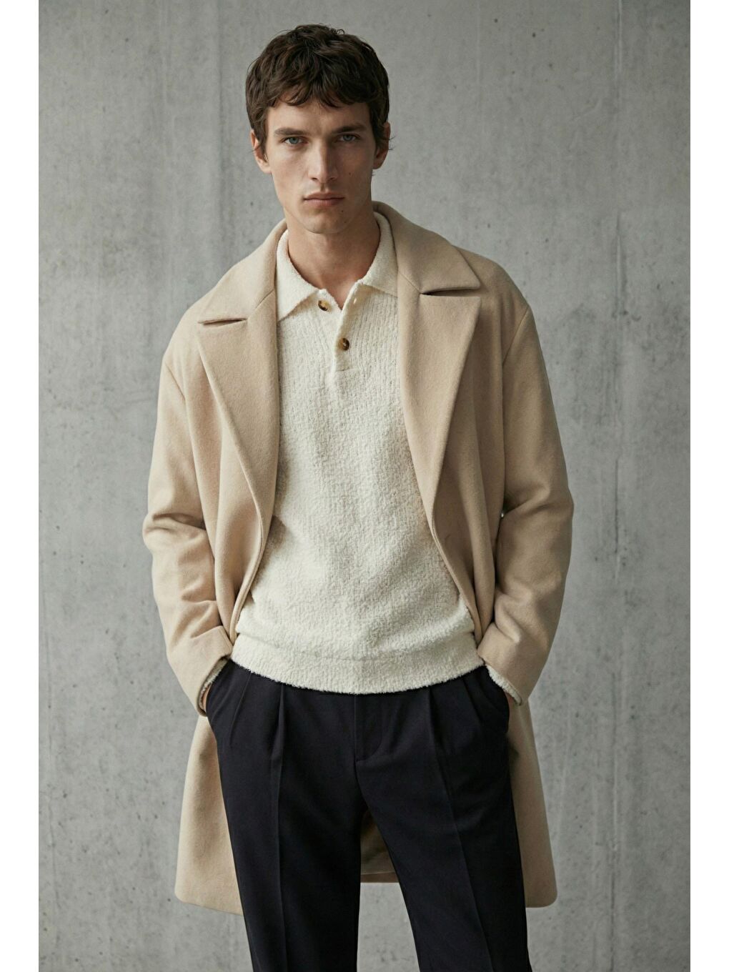 Erkek Oversize İtalyan Kaşe Kaban Bej-2