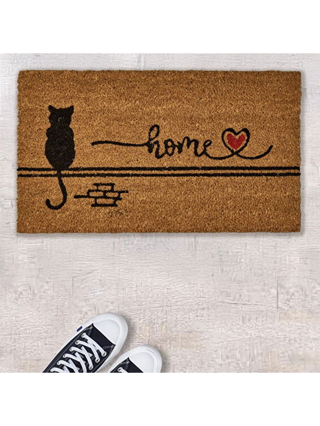 Duvardaki Kedi Kapı Önü Paspası - Bej - 35x60 cm