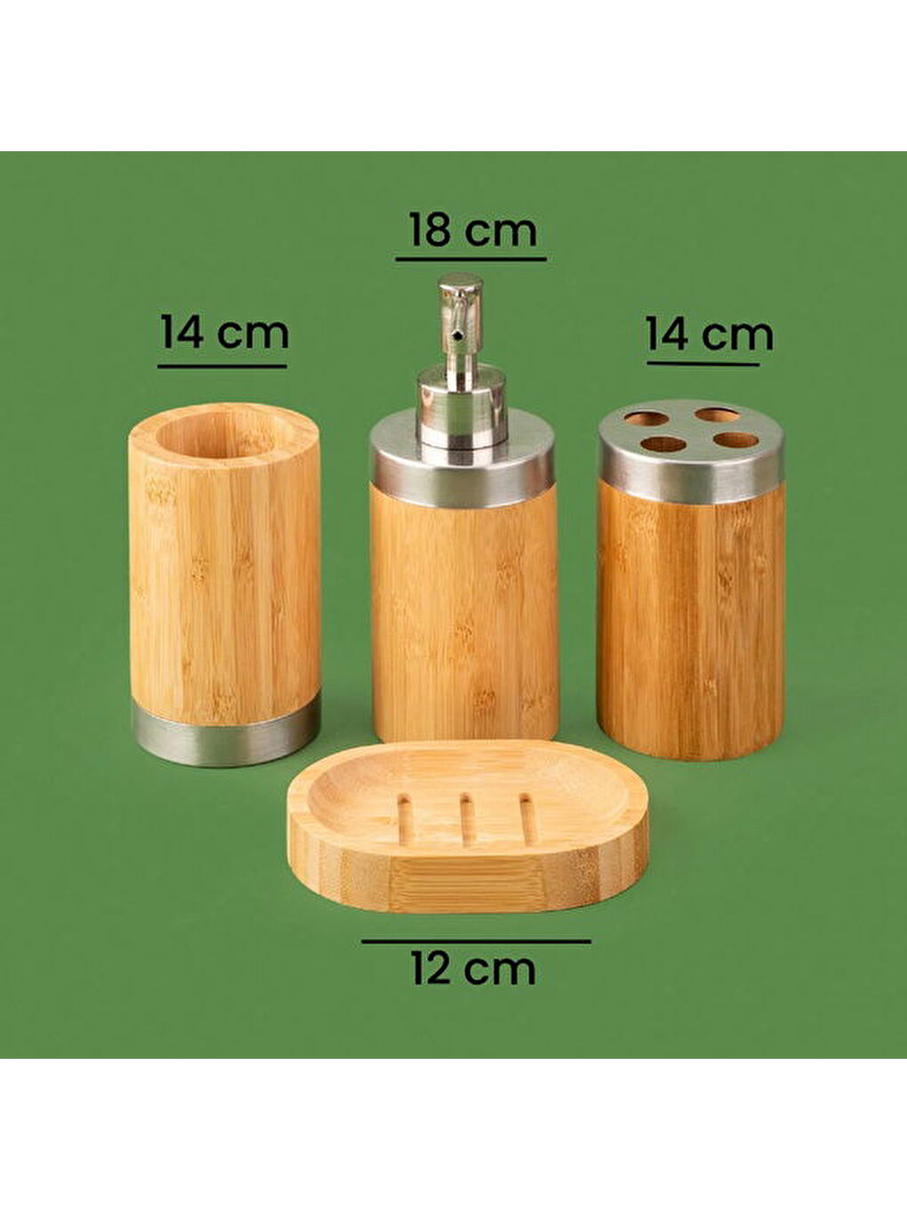 Bej Bath Bambu 4'lü Banyo Aksesuar Seti - Açık Kahverengi-5