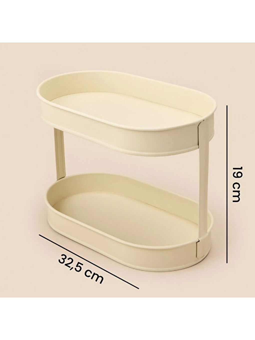 Ekru Bath 2 Katlı Oval Organizer - Krem - 32,5x19 cm-4