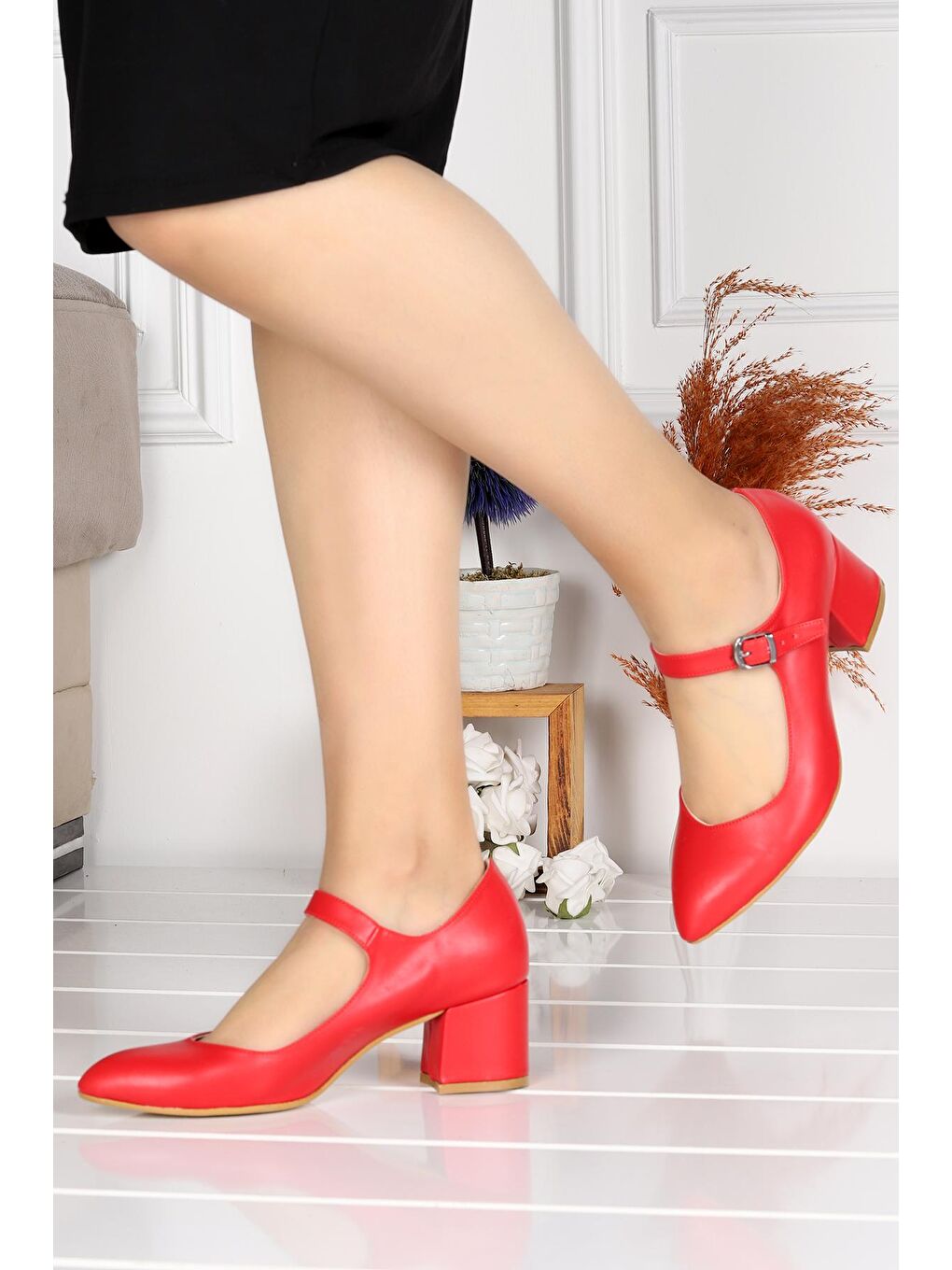 Kırmızı Cilt 5 Cm Topuklu Kadın Ayakkabı 97544-318-1