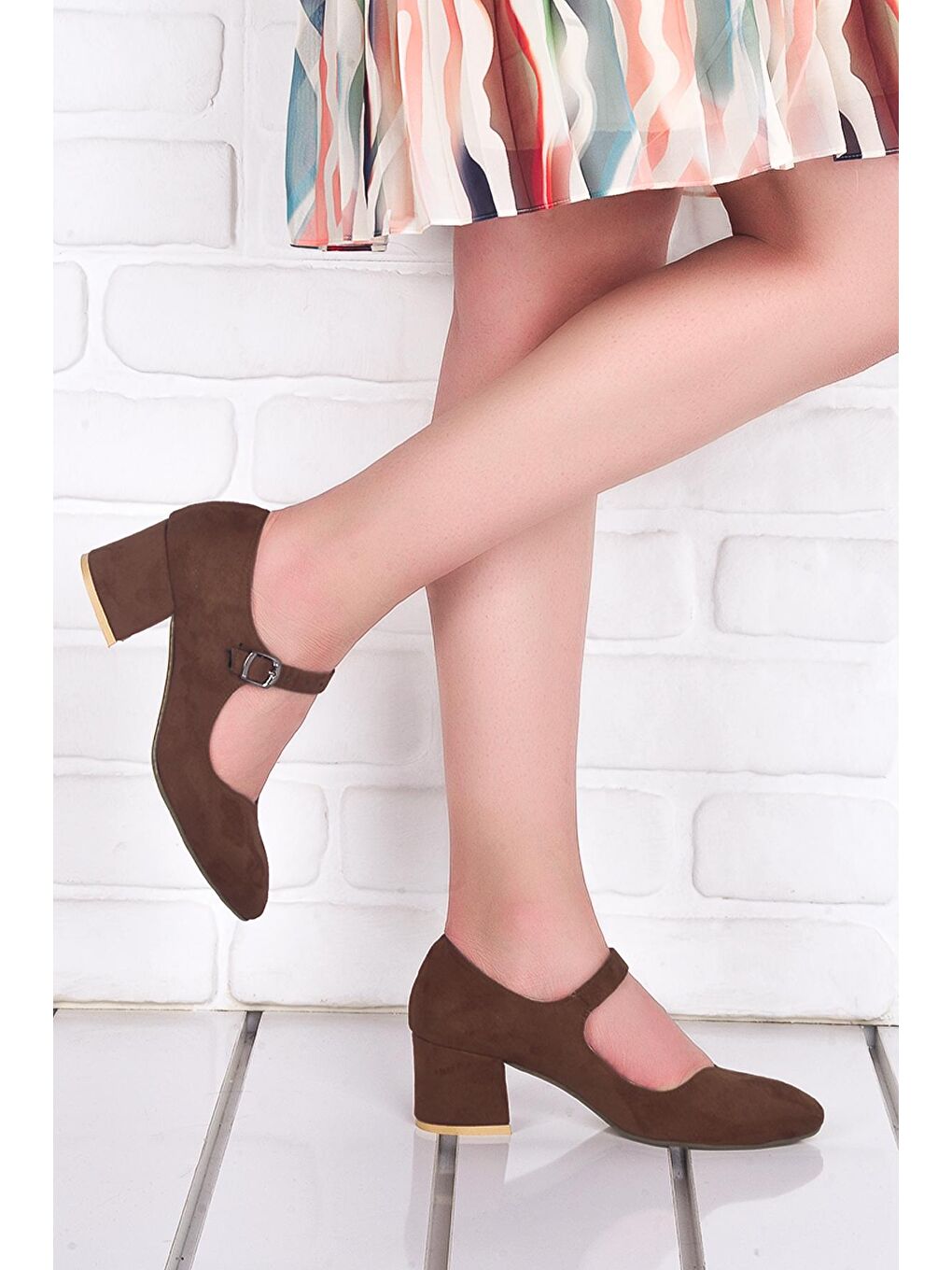 Kahverengi Süet 5 Cm Topuklu Kadın Ayakkabı 97544-318-1