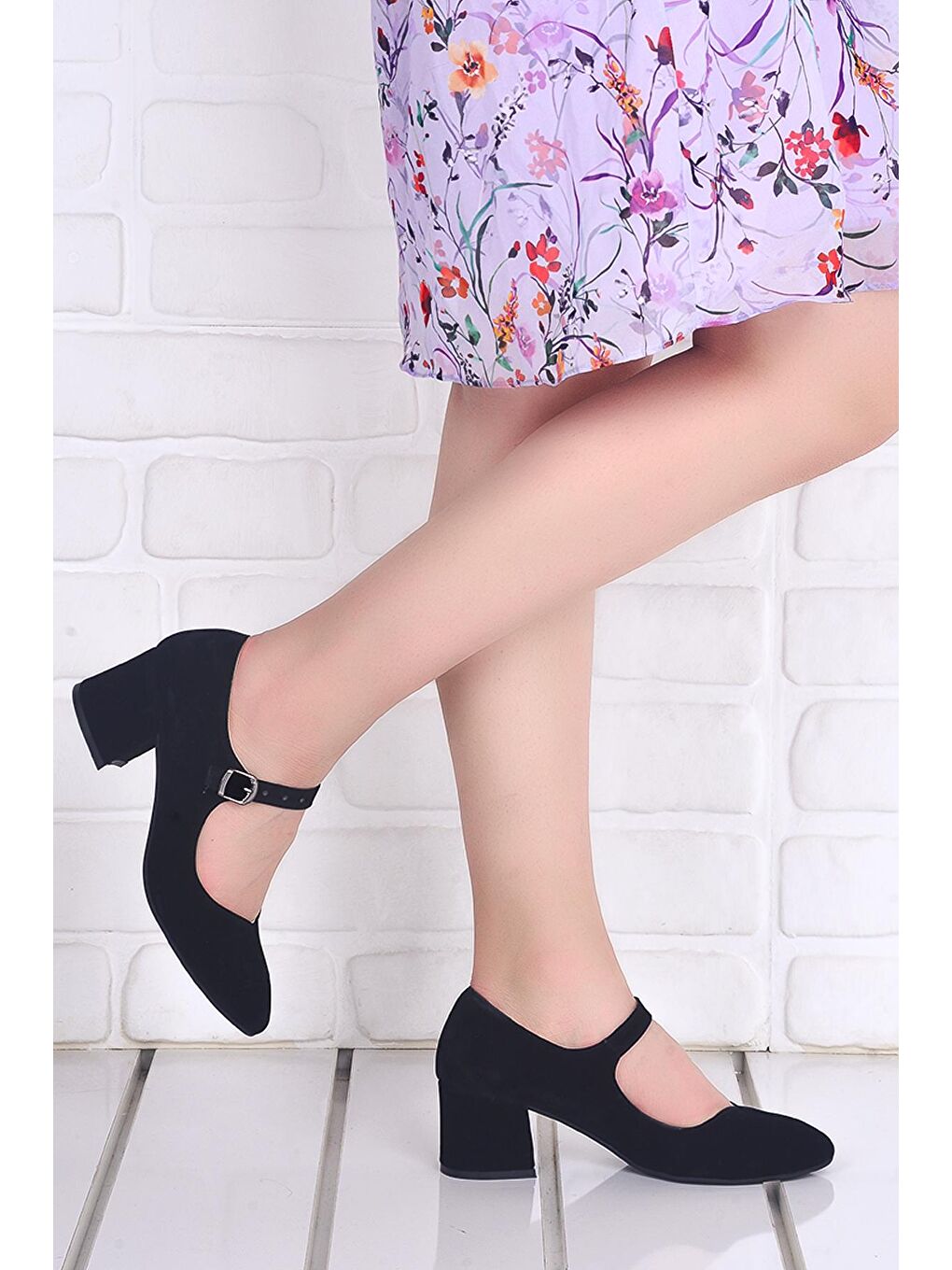 Siyah Süet 5 Cm Topuklu Kadın Ayakkabı 97544-318-1