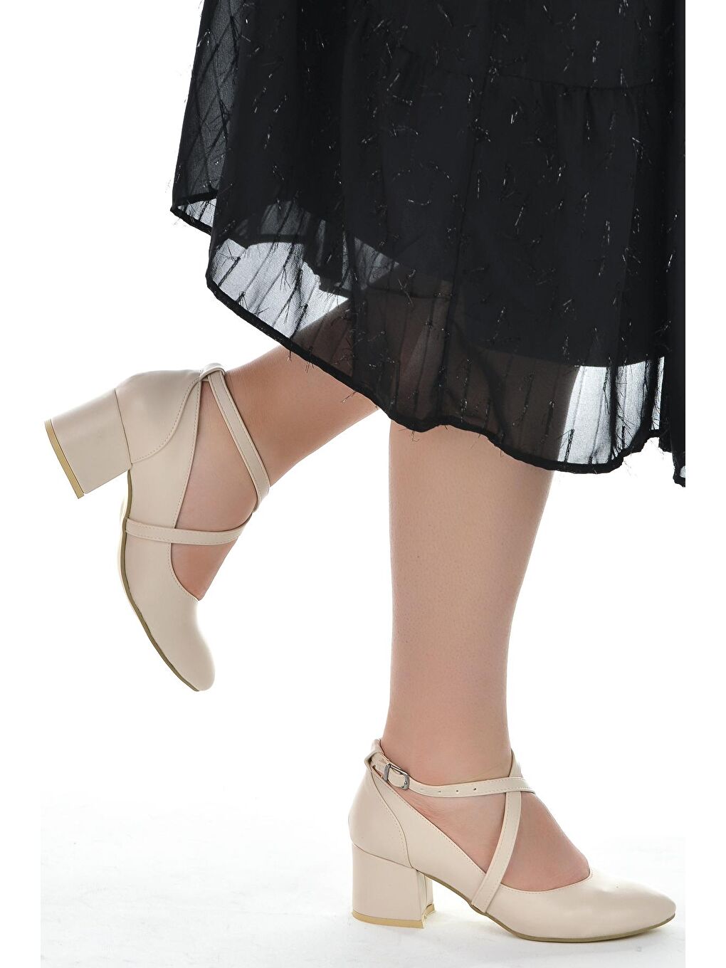 Bej Cilt 5 Cm Topuklu Kadın Ayakkabı 544-1121-1