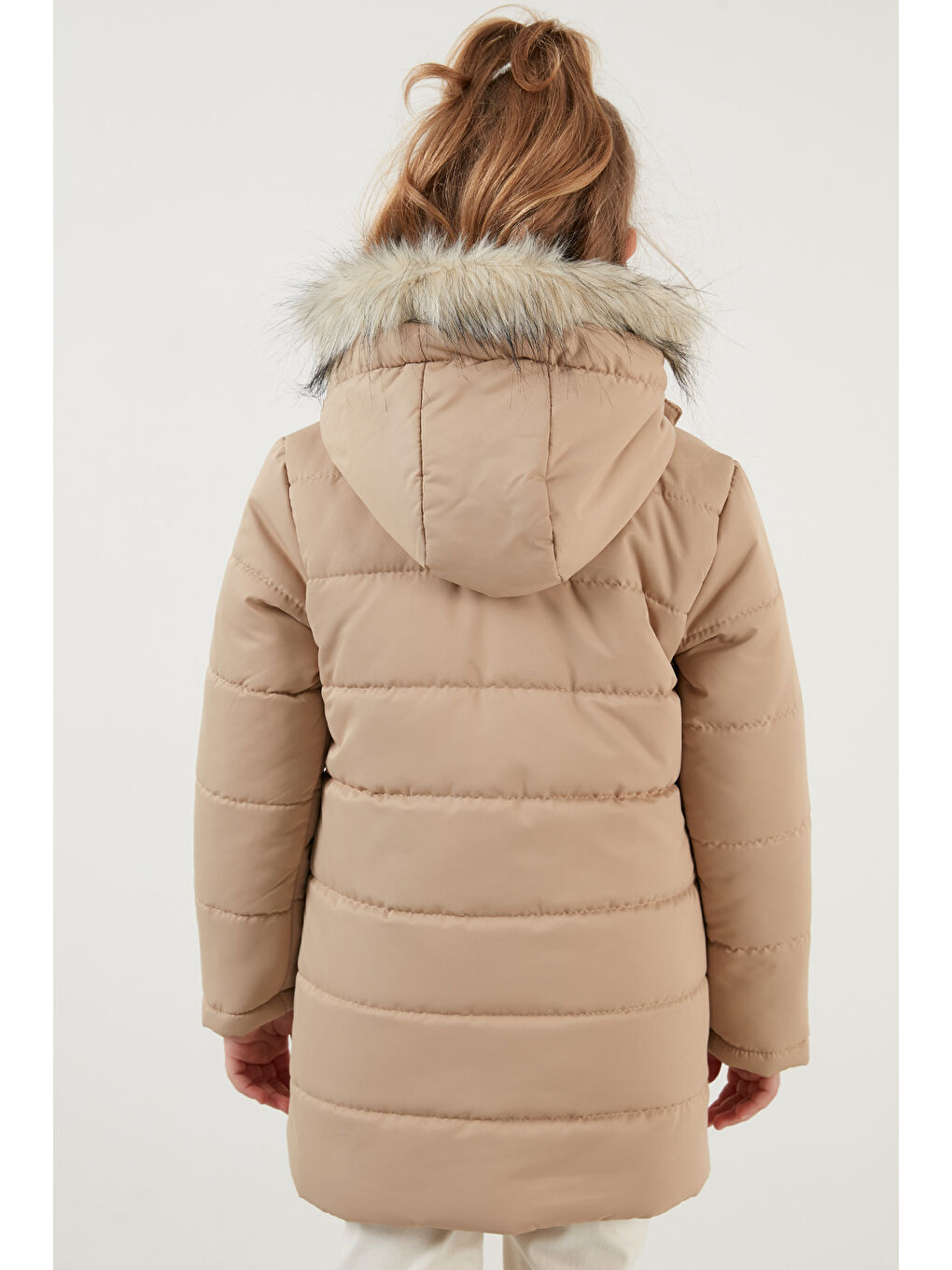 Bej Yakası Suni Kürklü İçi Peluş Astarlı Kapüşonlu Cepli Mont 6034040-4