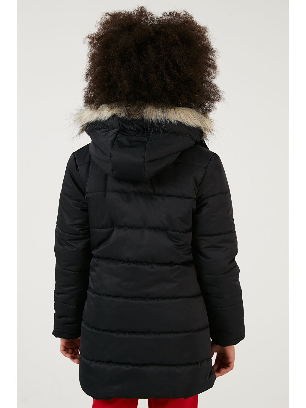 Siyah Yakası Suni Kürklü İçi Pelüş Astarlı Kapüşonlu Cepli Kız Çocuk Mont 6034040-4